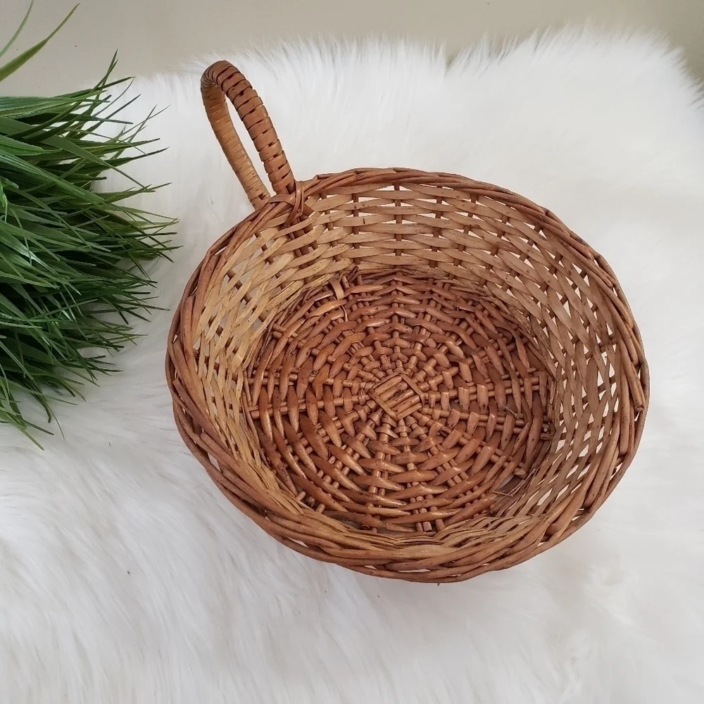 Rattan wicker basket side handle boho wall art
